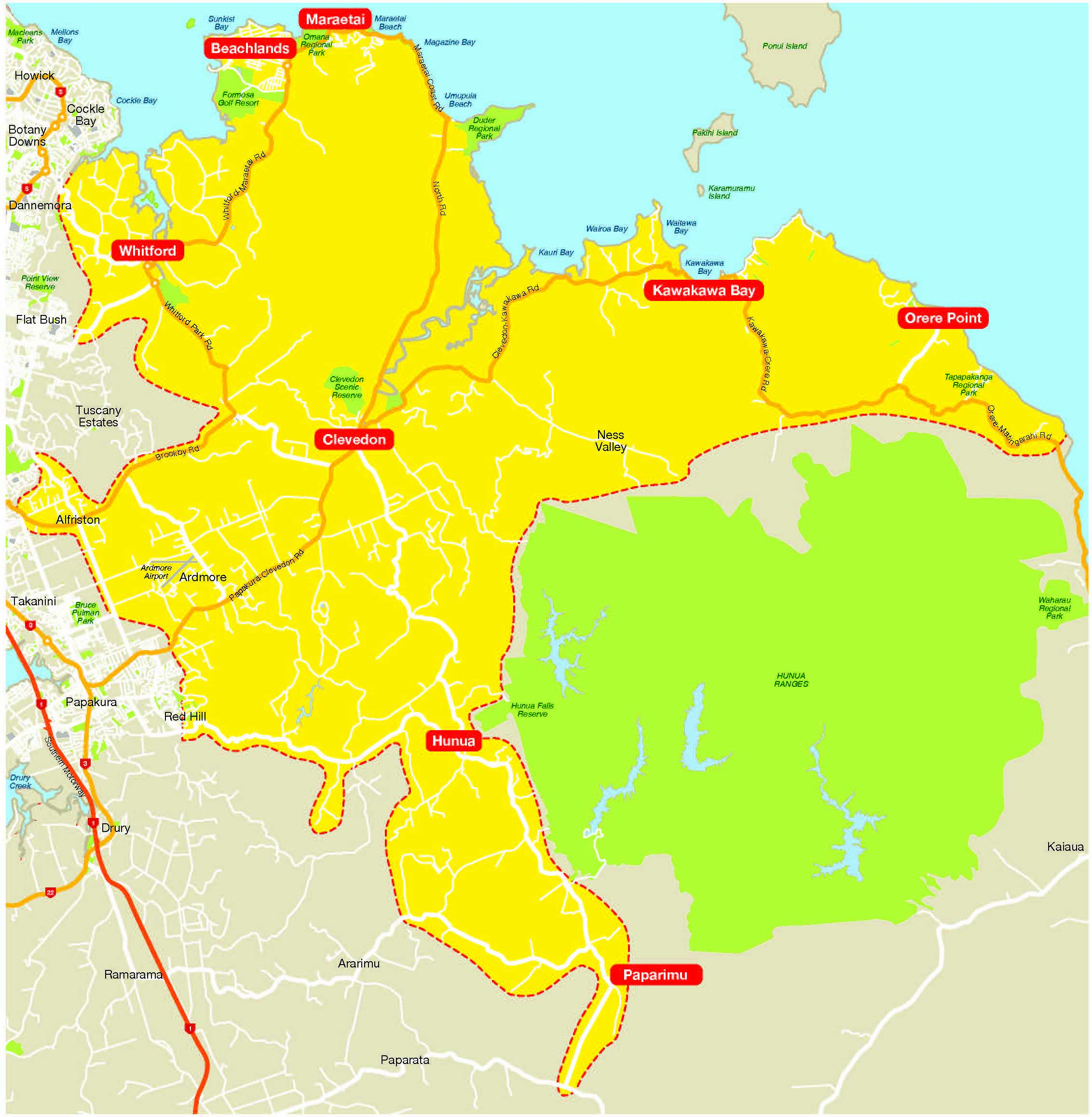 Pohutukawa Coast Times distribution area map